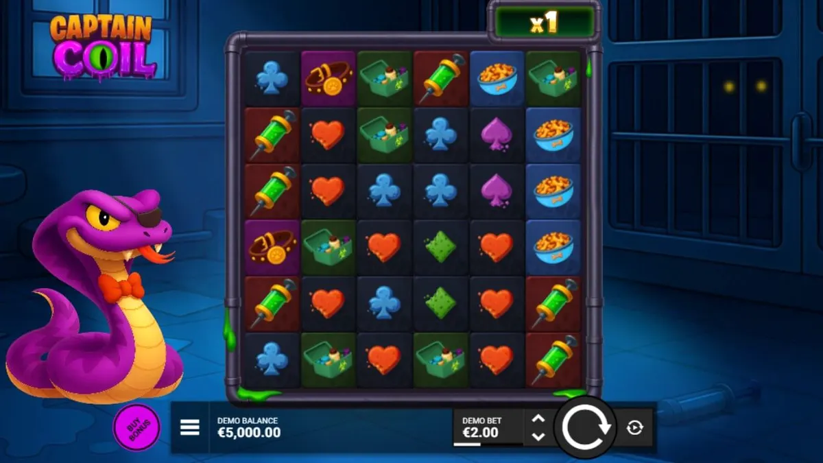 Tampilan antarmuka slot Captain Coil pada perangkat mobile