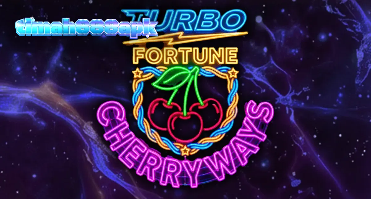 Tampilan layar permainan slot Turbo Fortune Cherryways dengan simbol buah neon yang cerah.